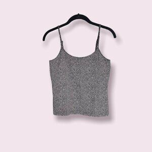 Navy blue and white stretchy spaghetti top with a built in shelf bra! - large